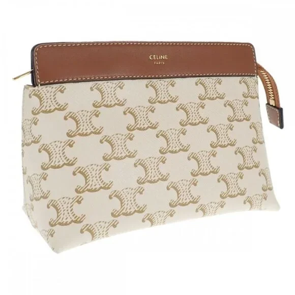 Celine Small Travel 10 C762 djp.01 ta Pouch Polyurethane Leather White - Picture 1 of 9